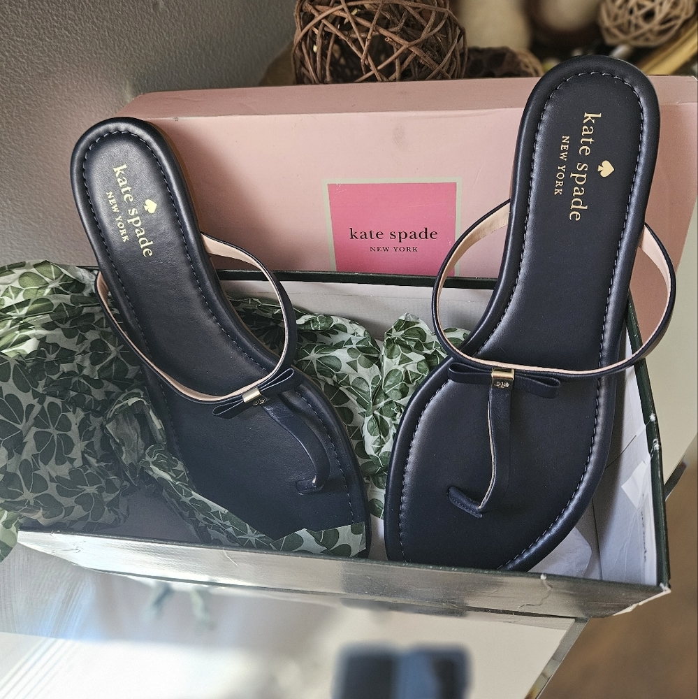 Kate Spade Navy Leather Bow Sandals sz 10